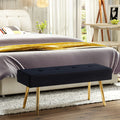 Long Bench Bedroom Bed End Stool Bed Benches Black Tufted Velvet With Gold Legs Black Primary Living Space Rectangular Modern Foam Velvet