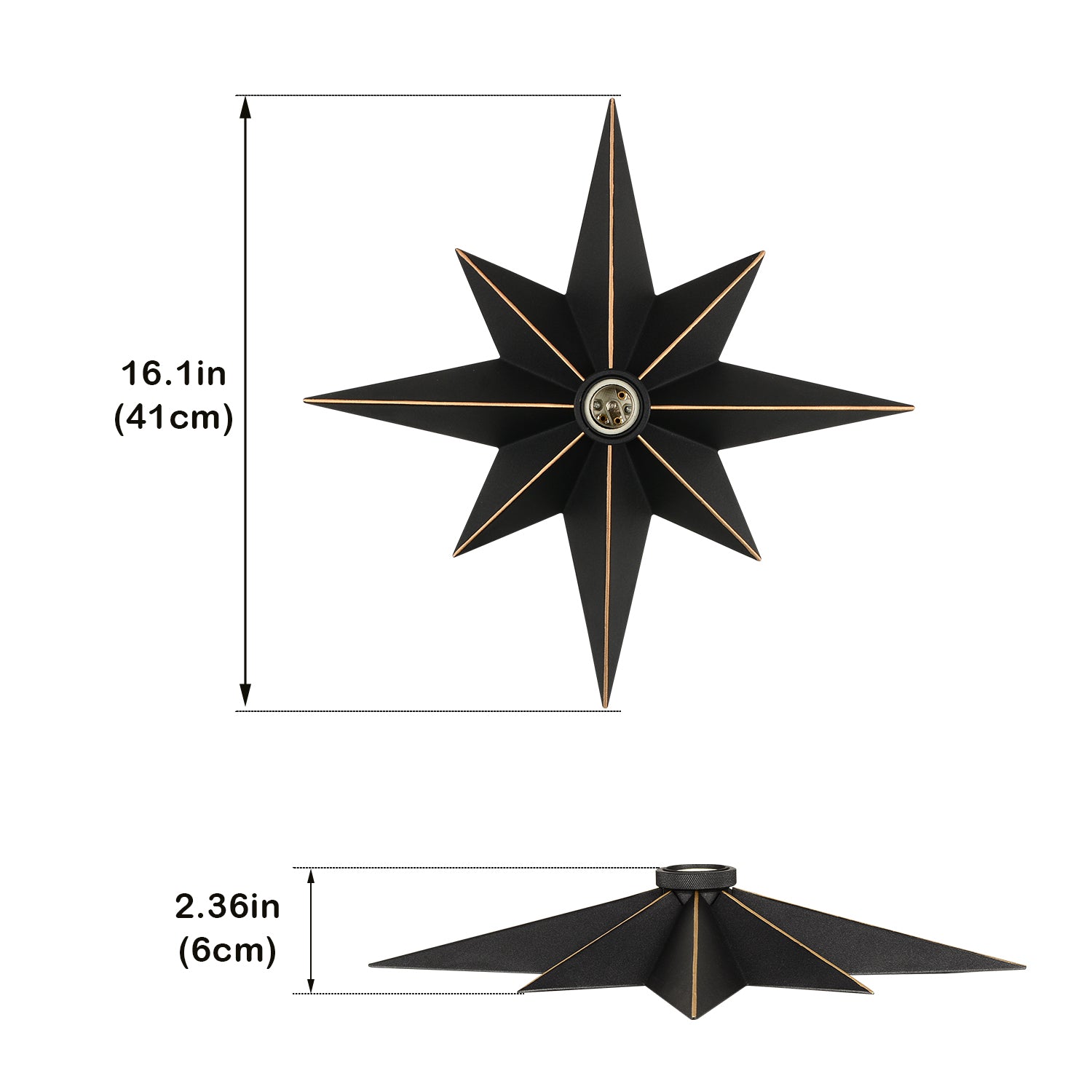 16 Inch Flush Mount Ceiling Light, Industrial Black Metal Star Ceiling Lights Black Metal