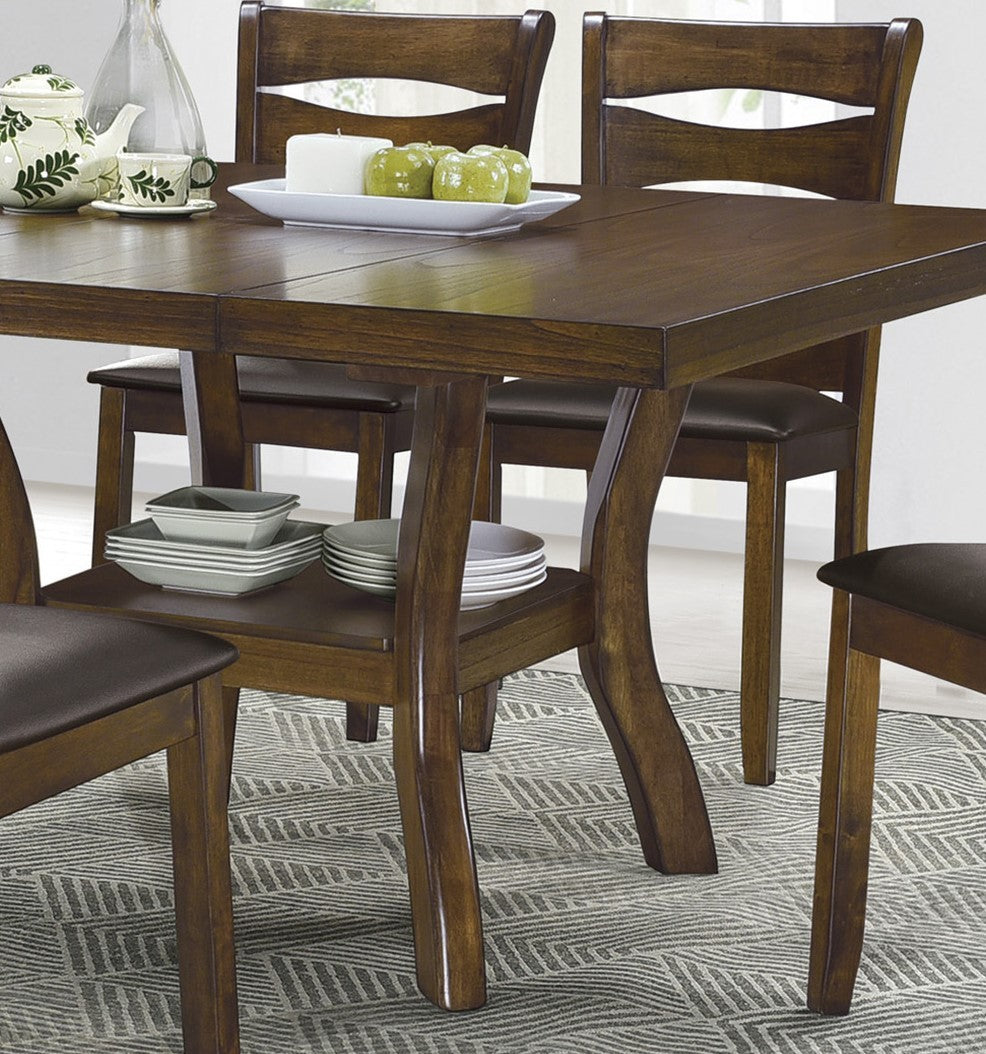 Transitional Dining Room Furniture 7Pc Dining Set Table W Self Storing Leaf And 6X Side Chairs Brown Finish Wooden Furniture Wood Wood Brown Seats 6 Wood Dining Room Self Storing Leaf Extendable Transitional Dining Table With Chair Wood