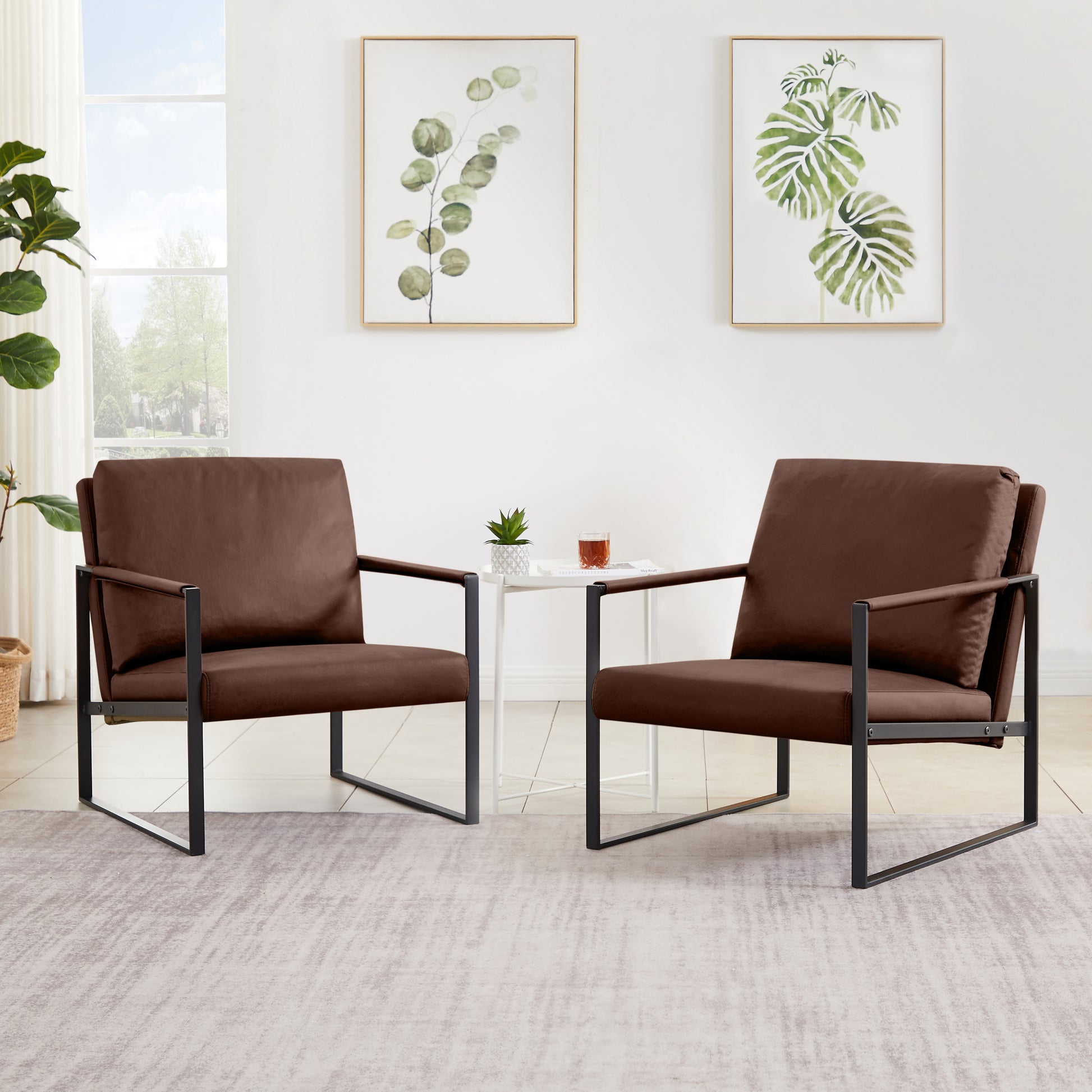 Lounge, Living Room, Office Or The Reception Area Pvc Leather Accent Arm Chair With Extra Thick Padded Backrest And Seat Cushion Sofa Chairs,Non Slip Adsorption Feet,Sturdy Metal Frame,Brown Brown Polyvinyl Chloride