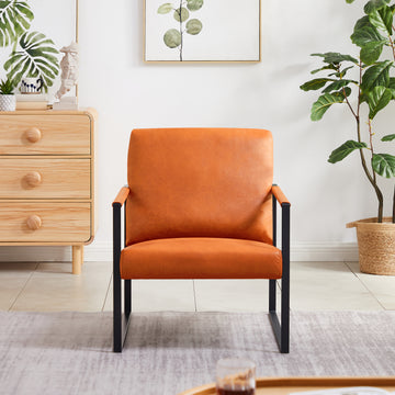 Lounge, Living Room, Office Or The Reception Area Pvc Leather Accent Arm Chair With Extra Thick Padded Backrest And Seat Cushion Sofa Chairs,Non Slip Adsorption Feet,Sturdy Metal Frame,Orange Orange