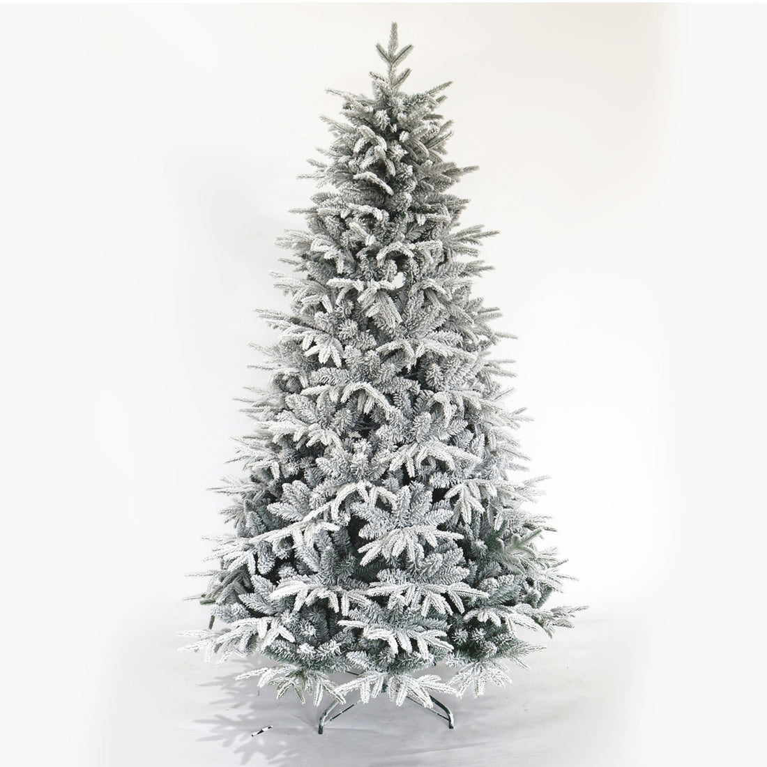 Snow Flocked Christmas Tree 7Ft Artificial Hinged Pine Tree With White Realistic Tips Unlit White Polyester