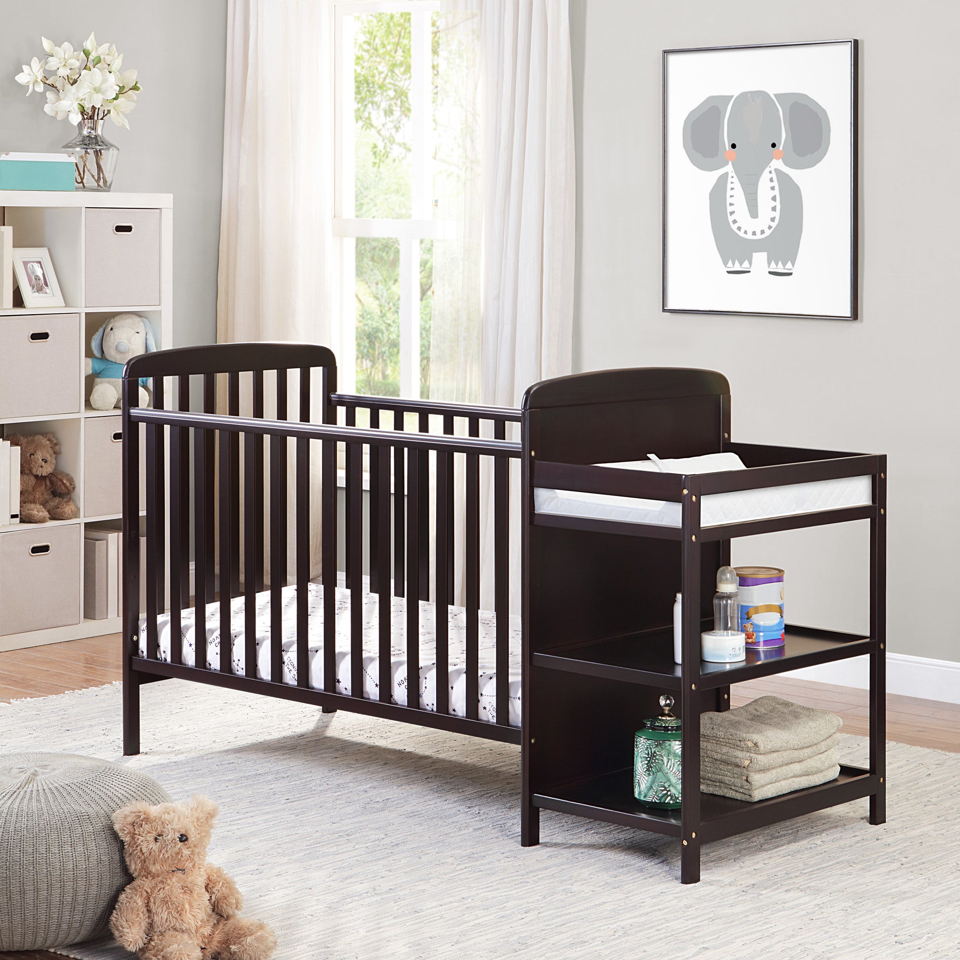 Ramsey 3 In 1 Convertible Crib And Changer Combo Espresso Espresso Solid Wood