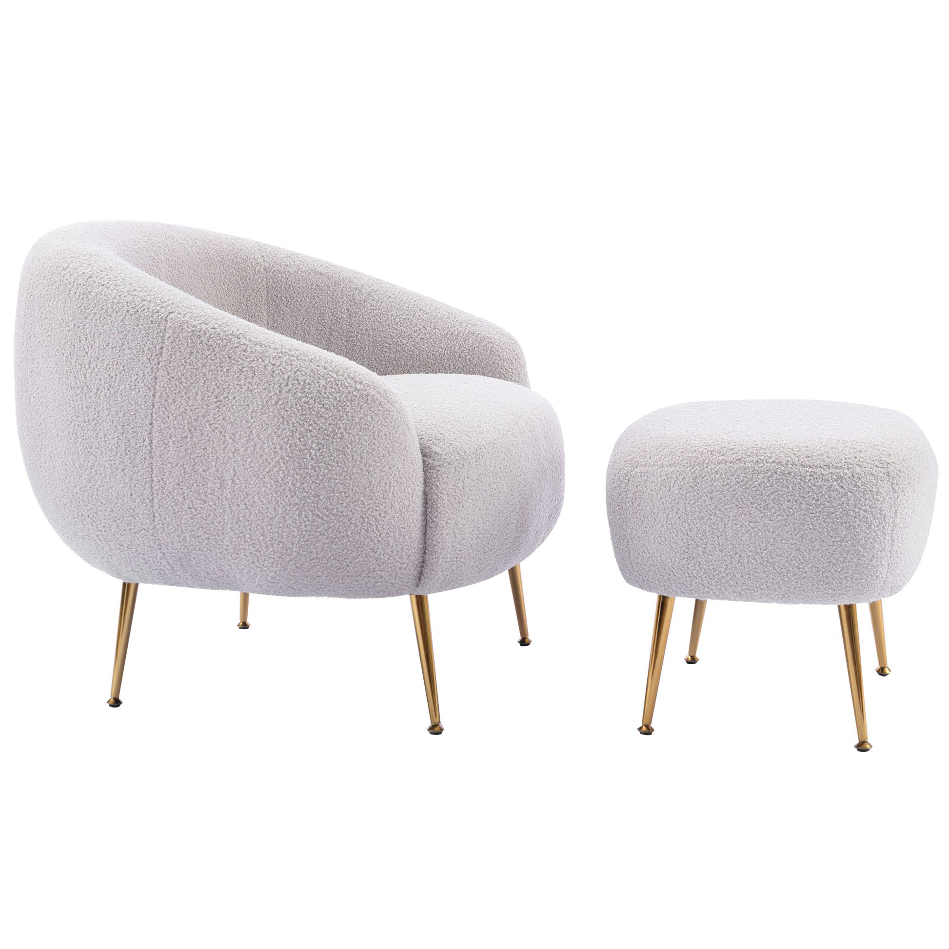 Orisfur. Modern Comfy Leisure Accent Chair, Teddy Short Plush Particle Velvet Armchair With Ottoman For Living Room Grey Foam Altay Velvet