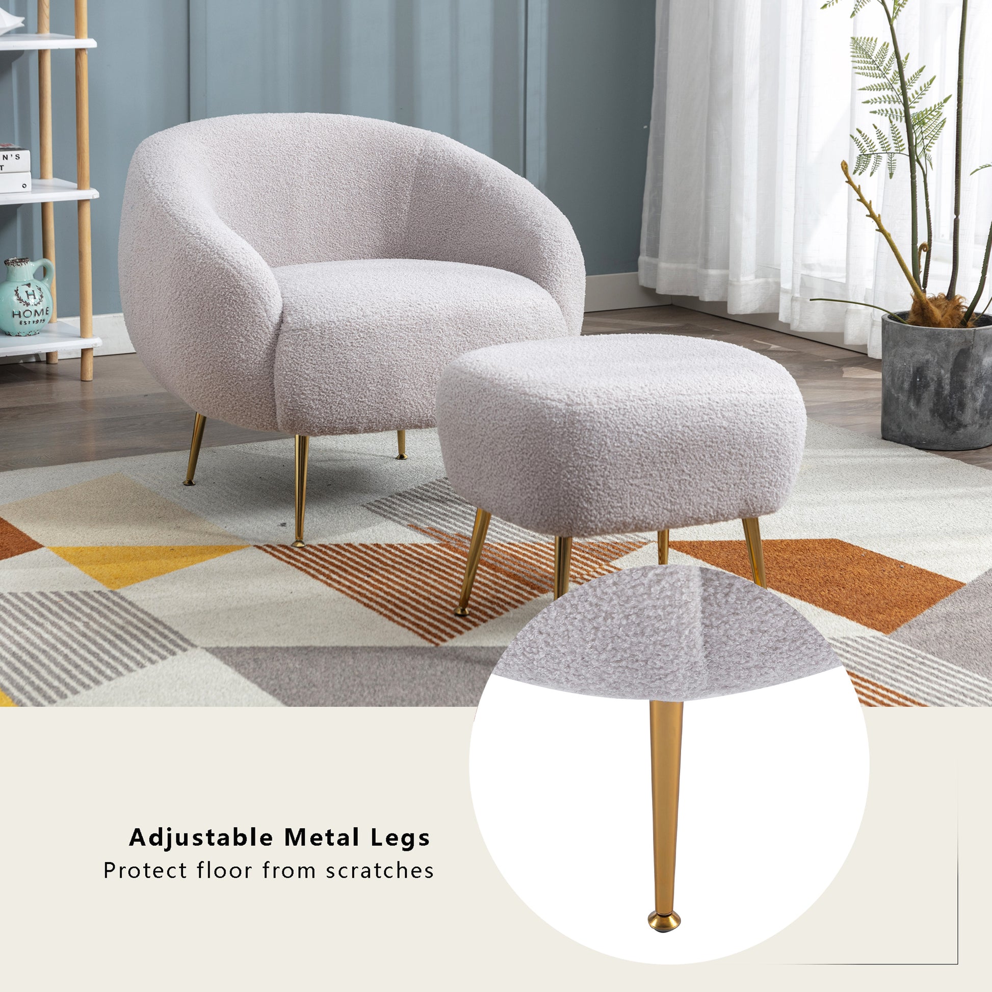 Orisfur. Modern Comfy Leisure Accent Chair, Teddy Short Plush Particle Velvet Armchair With Ottoman For Living Room Grey Foam Altay Velvet