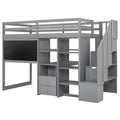 Twin Size Loft Bed With Pullable Desk And Storage Shelves,Staircase And Blackboard,Gray Gray Pine