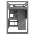 Twin Size Loft Bed With Pullable Desk And Storage Shelves,Staircase And Blackboard,Gray Gray Pine