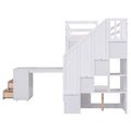 Twin Size Loft Bed With Pullable Desk And Storage Shelves,Staircase And Blackboard,White White Pine