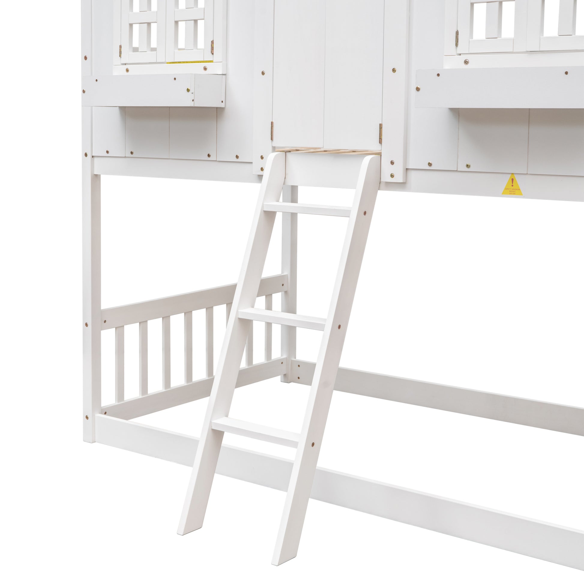 Twin Over Twin House Bunk Bed With Roofwindow, Window Box, Doorwith Safety Guardrails And Ladder,White Twin White Pine