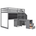 Twin Size Loft Bed With Pullable Desk And Storage Shelves,Staircase And Blackboard,Gray Gray Pine