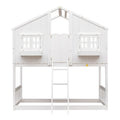 Twin Over Twin House Bunk Bed With Roofwindow, Window Box, Doorwith Safety Guardrails And Ladder,White Twin White Pine