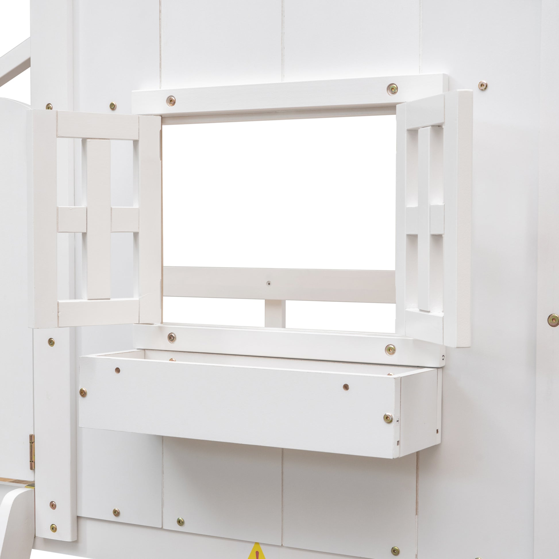 Twin Over Twin House Bunk Bed With Roofwindow, Window Box, Doorwith Safety Guardrails And Ladder,White Twin White Pine