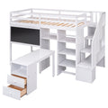 Twin Size Loft Bed With Pullable Desk And Storage Shelves,Staircase And Blackboard,White White Pine