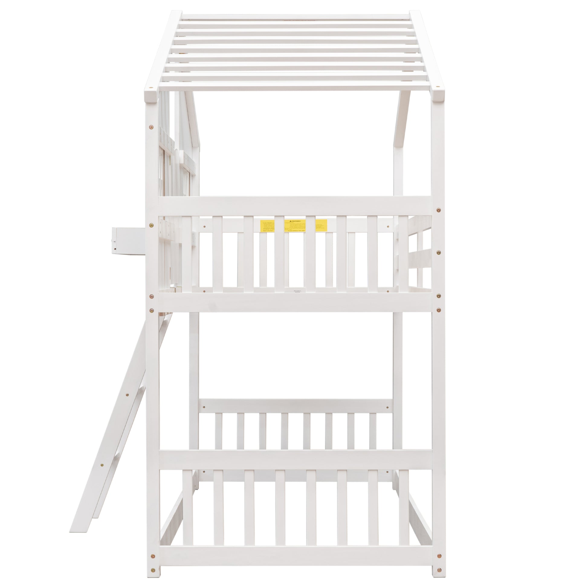 Twin Over Twin House Bunk Bed With Roofwindow, Window Box, Doorwith Safety Guardrails And Ladder,White Twin White Pine