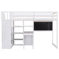 Twin Size Loft Bed With Pullable Desk And Storage Shelves,Staircase And Blackboard,White White Pine