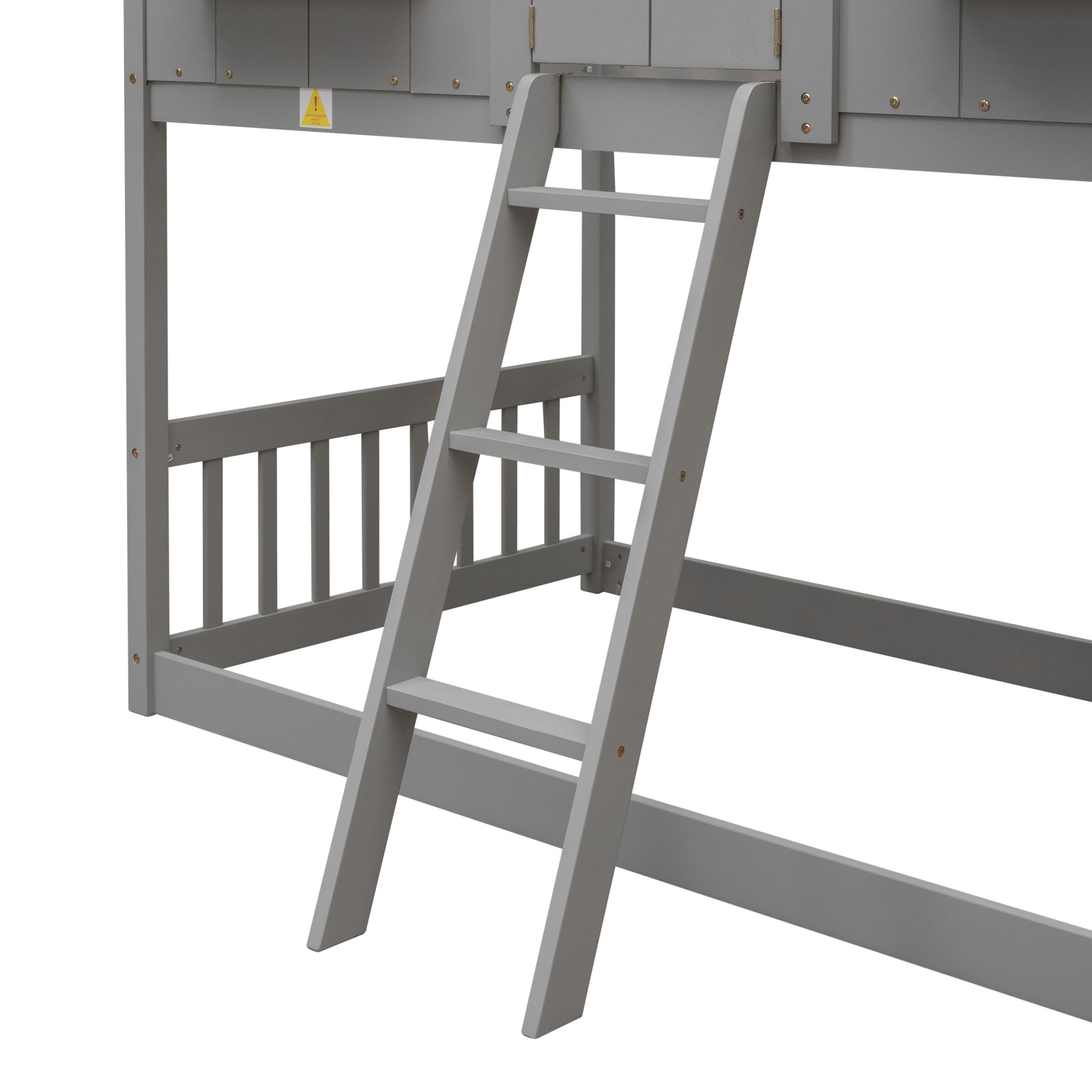 Twin Over Twin House Bunk Bed With Roofwindow, Window Box, Doorwith Safety Guardrails And Ladder, Grey Twin Grey Pine