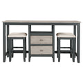 Farmhouse Rustic 3 Piece Counter Height Wood Dining Table Set With Cabinet,2 Storage Drawers And 2 Stools For Small Places, Gray And Distressed Light Gray Upholstered Chair Wood Gray Seats 2 Gray Wood Dining Room Farmhouse Rubberwood Rectangular Foam
