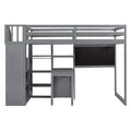 Twin Size Loft Bed With Pullable Desk And Storage Shelves,Staircase And Blackboard,Gray Gray Pine