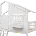 Twin Over Twin House Bunk Bed With Roofwindow, Window Box, Doorwith Safety Guardrails And Ladder,White Twin White Pine