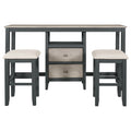 Farmhouse Rustic 3 Piece Counter Height Wood Dining Table Set With Cabinet,2 Storage Drawers And 2 Stools For Small Places, Gray And Distressed Light Gray Upholstered Chair Wood Gray Seats 2 Gray Wood Dining Room Farmhouse Rubberwood Rectangular Foam