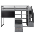 Twin Size Loft Bed With Pullable Desk And Storage Shelves,Staircase And Blackboard,Gray Gray Pine