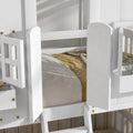 Twin Over Twin House Bunk Bed With Roofwindow, Window Box, Doorwith Safety Guardrails And Ladder,White Twin White Pine