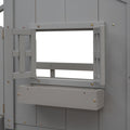 Twin Over Twin House Bunk Bed With Roofwindow, Window Box, Doorwith Safety Guardrails And Ladder, Grey Twin Grey Pine