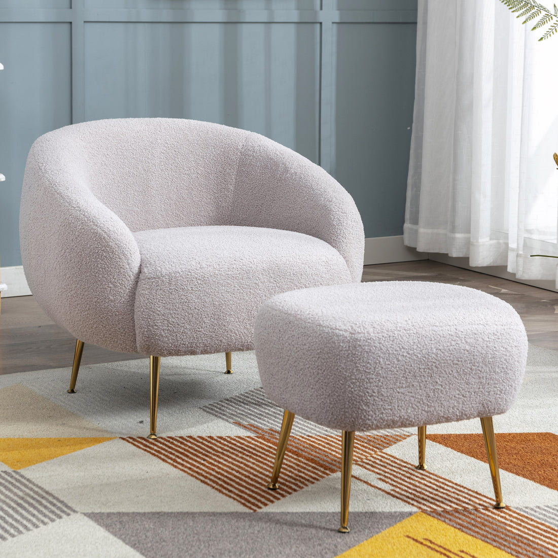 Orisfur. Modern Comfy Leisure Accent Chair, Teddy Short Plush Particle Velvet Armchair With Ottoman For Living Room Grey Foam Altay Velvet