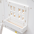 Twin Over Twin House Bunk Bed With Roofwindow, Window Box, Doorwith Safety Guardrails And Ladder,White Twin White Pine