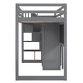 Twin Size Loft Bed With Pullable Desk And Storage Shelves,Staircase And Blackboard,Gray Gray Pine