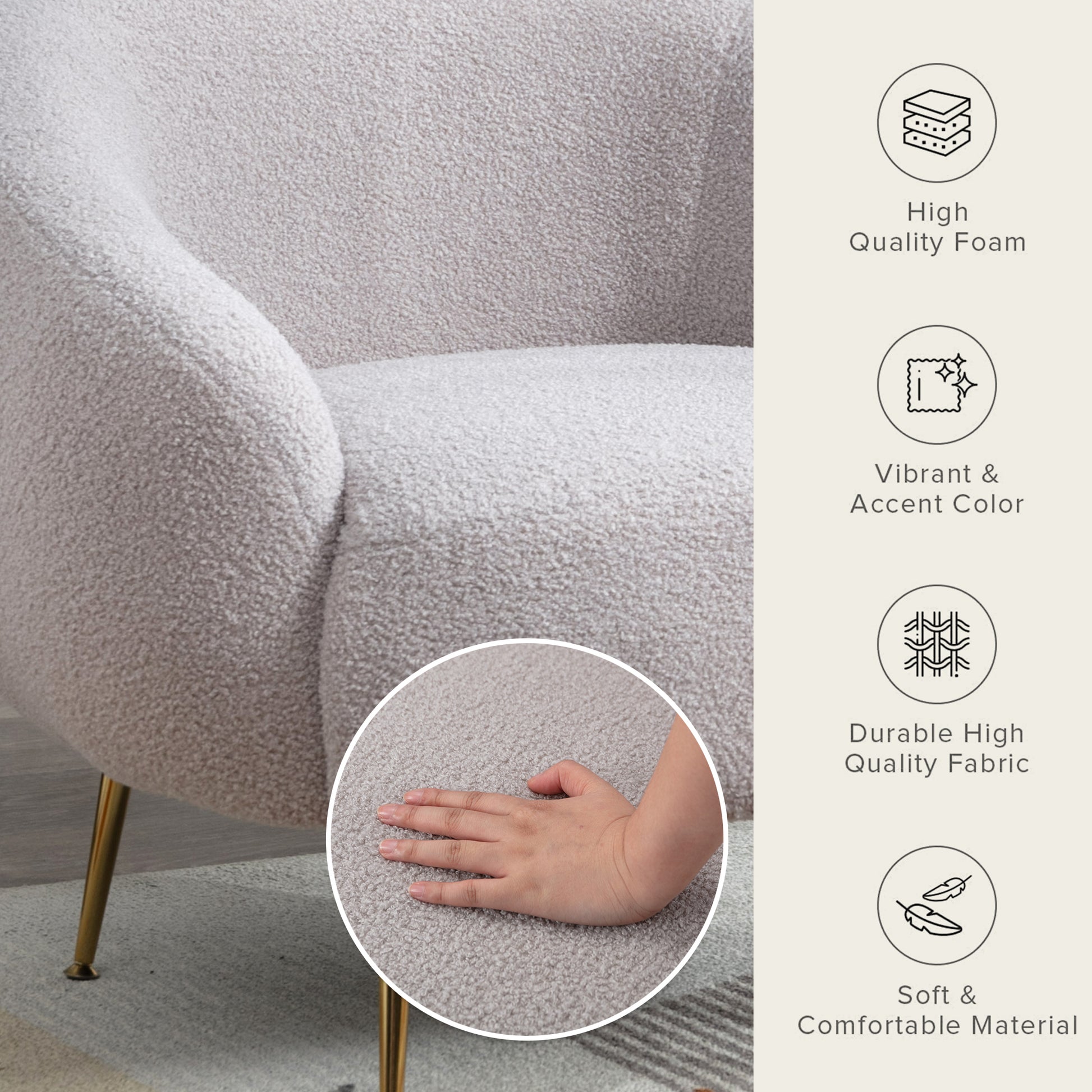 Orisfur. Modern Comfy Leisure Accent Chair, Teddy Short Plush Particle Velvet Armchair With Ottoman For Living Room Grey Foam Altay Velvet