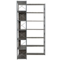 Silver Grey 7 Tier Bookcase Home Office Bookshelf, L Shaped Corner Bookcase With Metal Frame, Industrial Style Shelf With Open Storage, Mdf Board Silver Grey Mdf