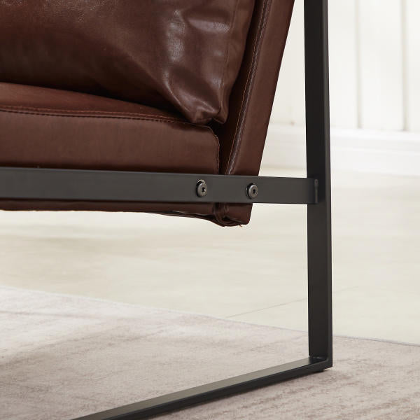 Lounge, Living Room, Office Or The Reception Area Pvc Leather Accent Arm Chair With Extra Thick Padded Backrest And Seat Cushion Sofa Chairs,Non Slip Adsorption Feet,Sturdy Metal Frame,Brown Brown Polyvinyl Chloride