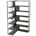 Silver Grey 7 Tier Bookcase Home Office Bookshelf, L Shaped Corner Bookcase With Metal Frame, Industrial Style Shelf With Open Storage, Mdf Board Silver Grey Mdf