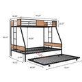 Metal Twin Over Full Bunk Bed With Trundle Heavy Duty Sturdy Metal Noise Reduced Safety Guardrail Wooden Decoration Convenient Trundle Bunk Bed For Three Cpc Certified No Box Spring Needed Black Metal
