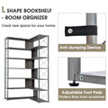 Silver Grey 7 Tier Bookcase Home Office Bookshelf, L Shaped Corner Bookcase With Metal Frame, Industrial Style Shelf With Open Storage, Mdf Board Silver Grey Mdf