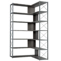 Silver Grey 7 Tier Bookcase Home Office Bookshelf, L Shaped Corner Bookcase With Metal Frame, Industrial Style Shelf With Open Storage, Mdf Board Silver Grey Mdf