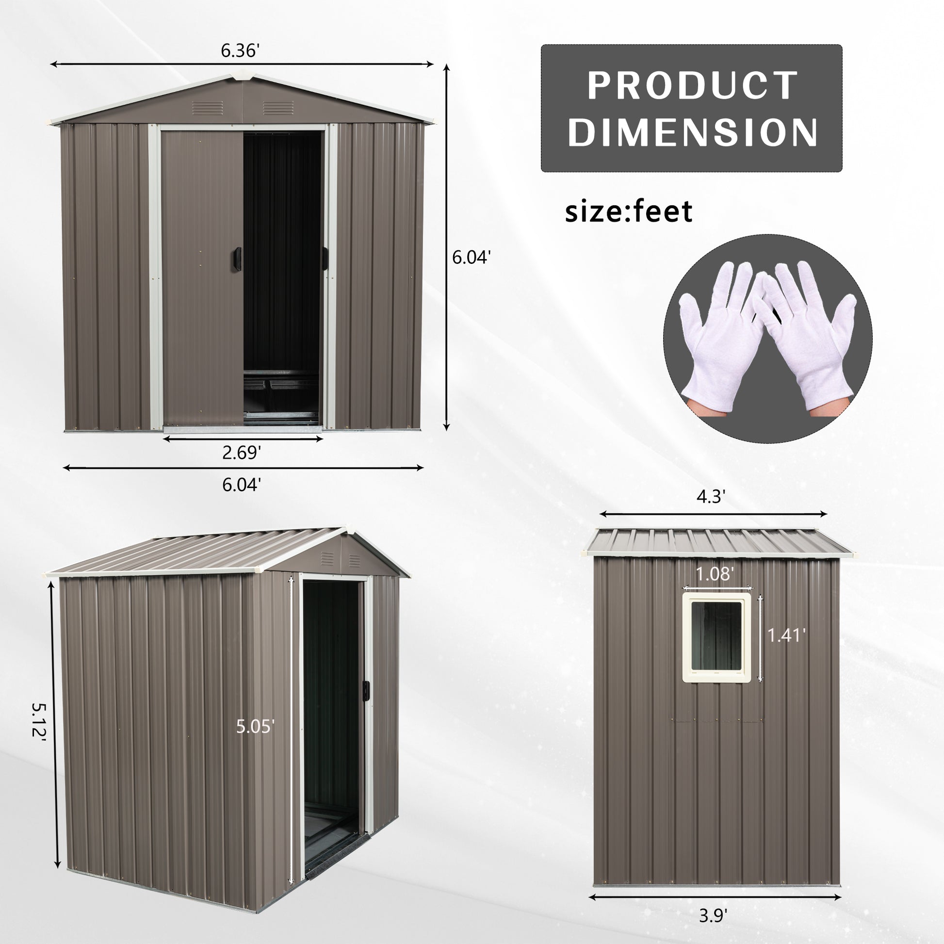 6Ft X 5Ft Outdoor Metal Storage Shed Gray With Window Gray Iron