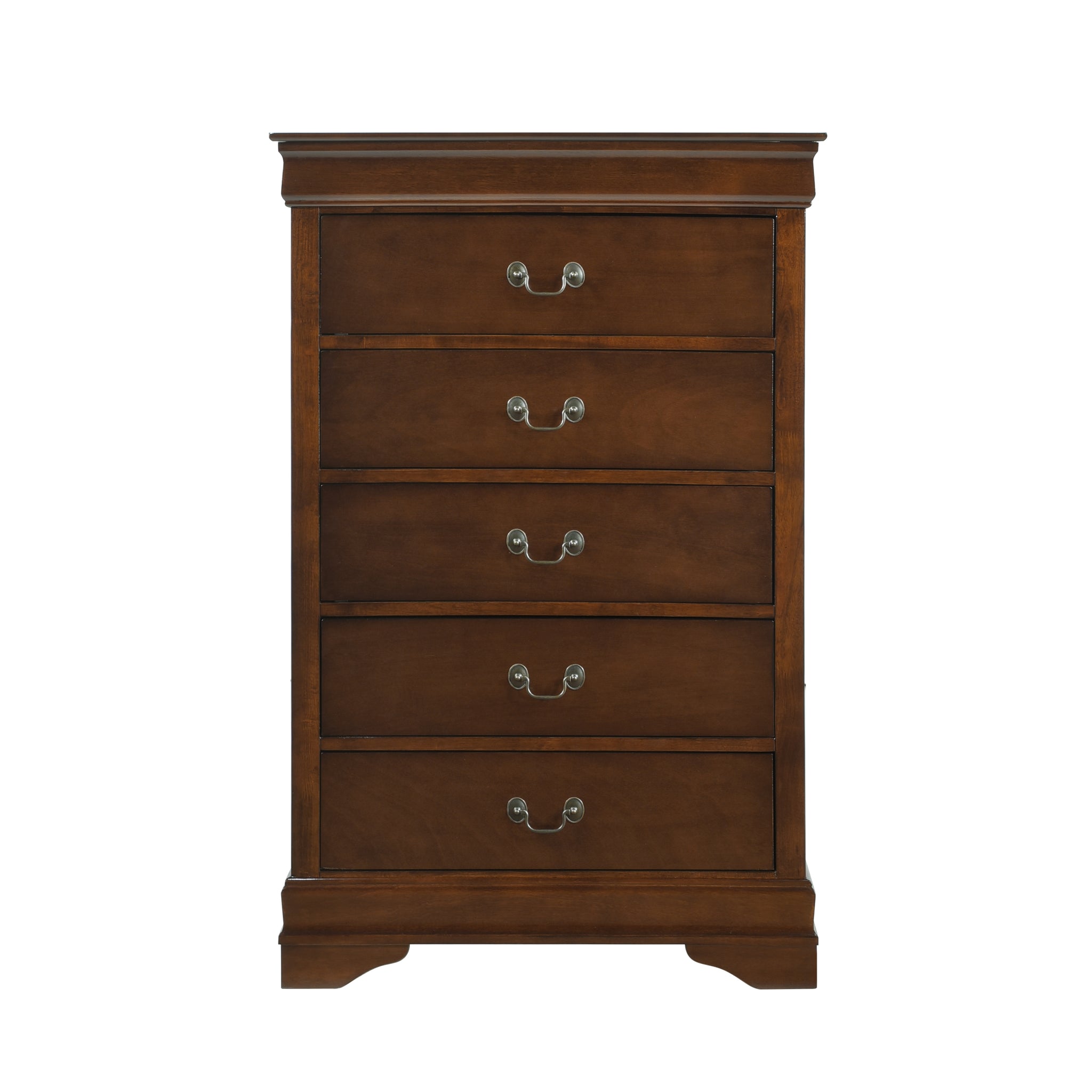 Traditional Design Bedroom Furniture 1Pc Chest Of 5X Drawers Brown Cherry Finish Antique Drop Handles Furniture Brown Mix Bedroom Traditional Solid Wood