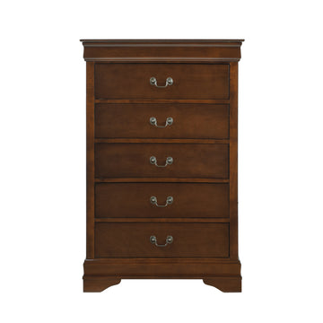 Traditional Design Bedroom Furniture 1Pc Chest Of 5X Drawers Brown Cherry Finish Antique Drop Handles Furniture Brown Mix Bedroom Traditional Solid Wood