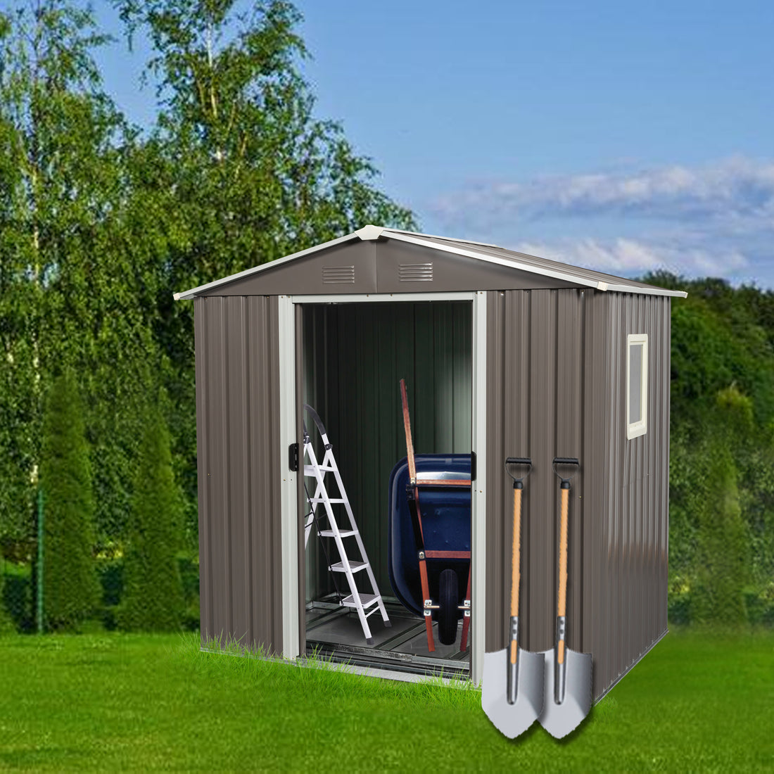 6Ft X 5Ft Outdoor Metal Storage Shed Gray With Window Gray Iron