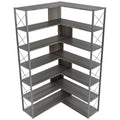 Silver Grey 7 Tier Bookcase Home Office Bookshelf, L Shaped Corner Bookcase With Metal Frame, Industrial Style Shelf With Open Storage, Mdf Board Silver Grey Mdf