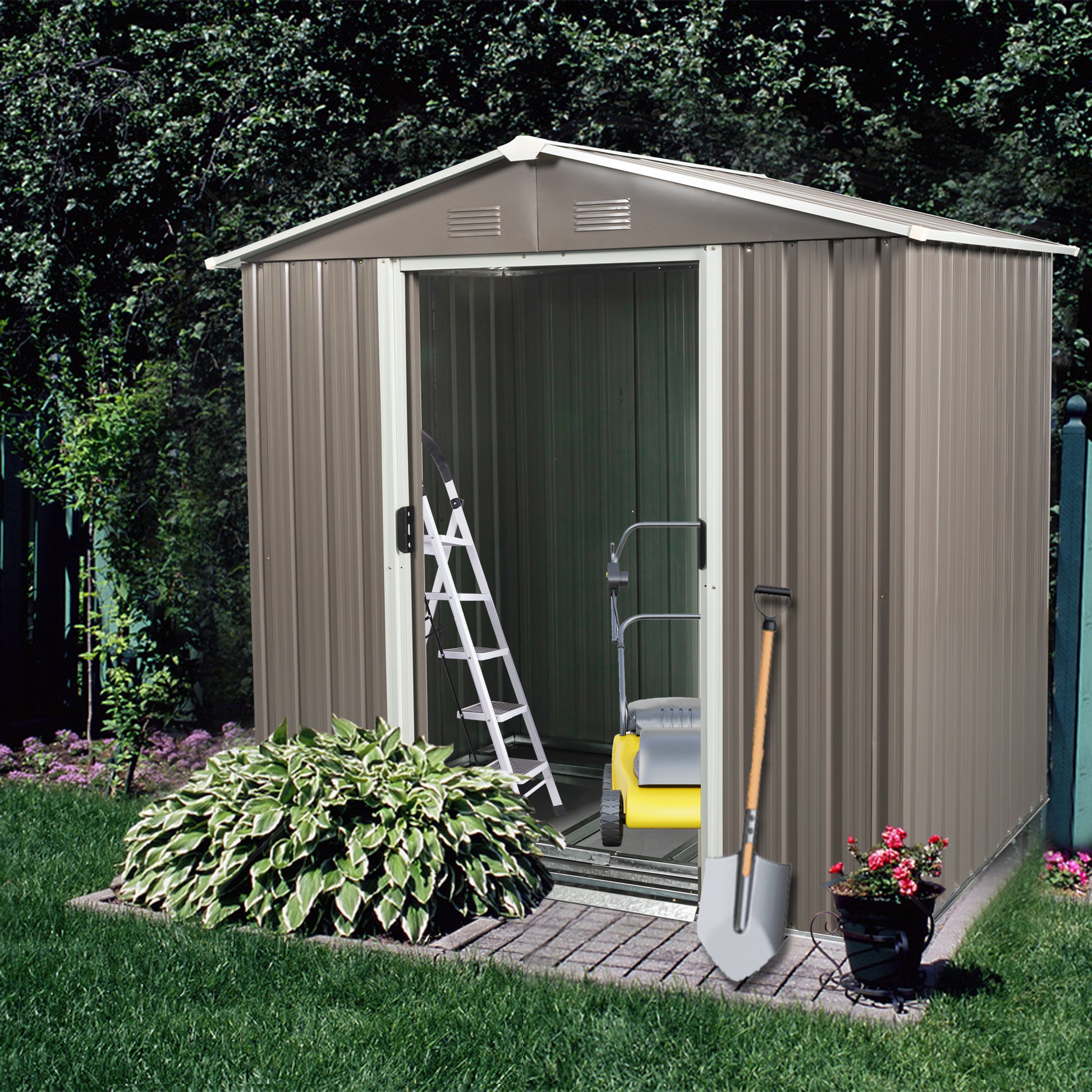 6Ft X 5Ft Outdoor Metal Storage Shed Gray Grey Iron