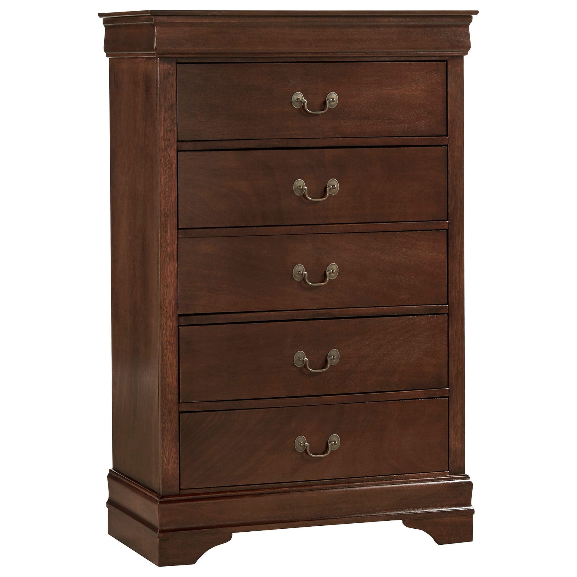 Traditional Design Bedroom Furniture 1Pc Chest Of 5X Drawers Brown Cherry Finish Antique Drop Handles Furniture Brown Mix Bedroom Traditional Solid Wood