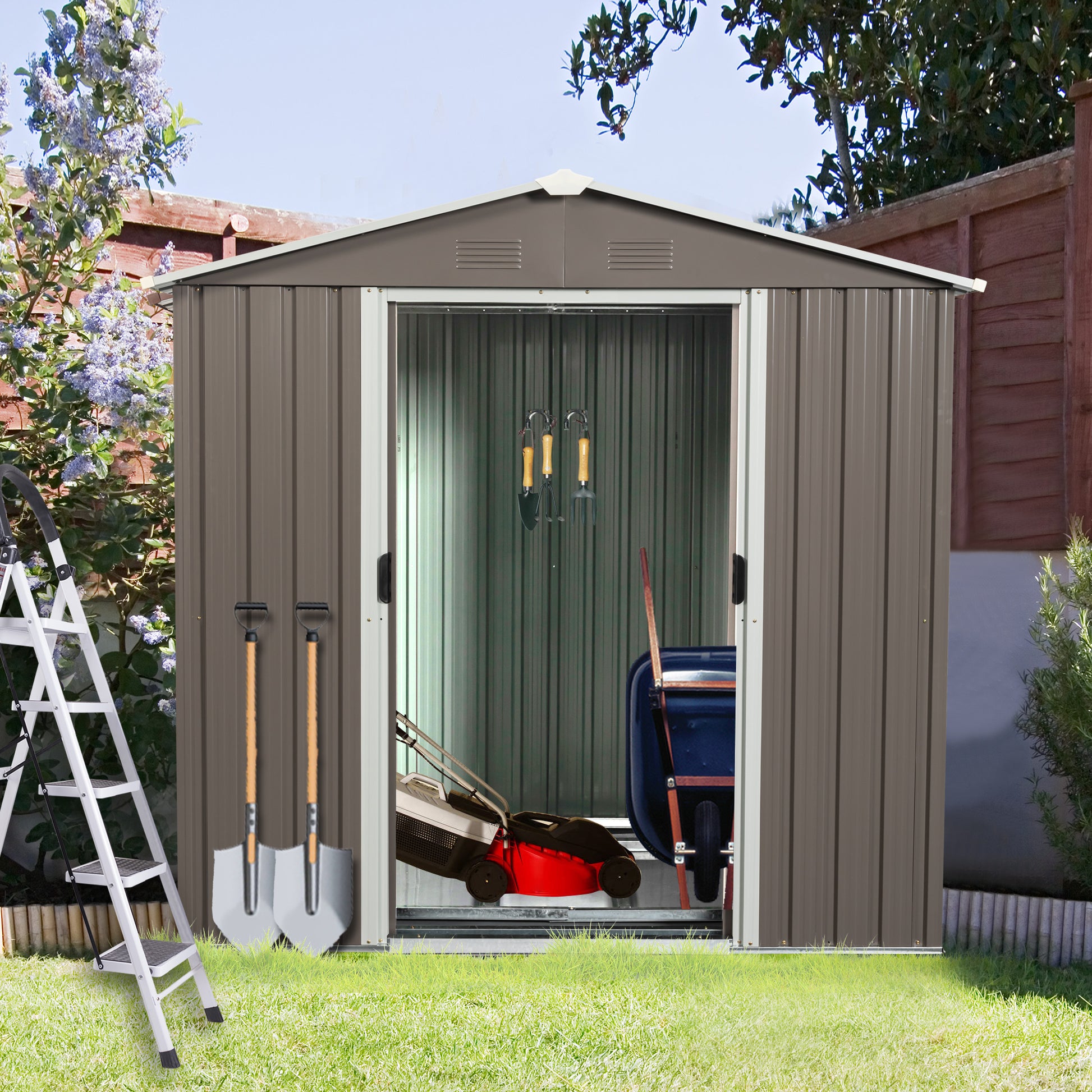 6Ft X 5Ft Outdoor Metal Storage Shed Gray Grey Iron