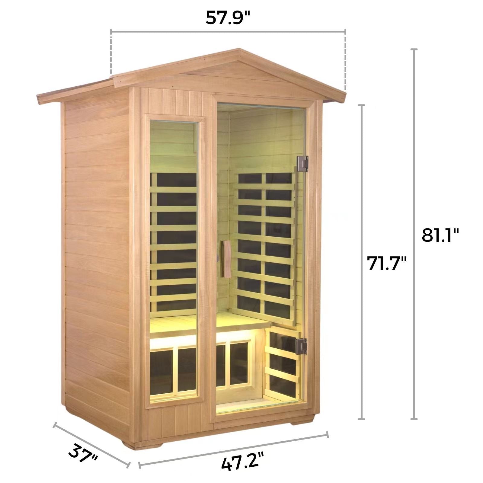 Two Person Basswood Far Infrared Outdoor Sauna Room Natural Wood Solid Wood