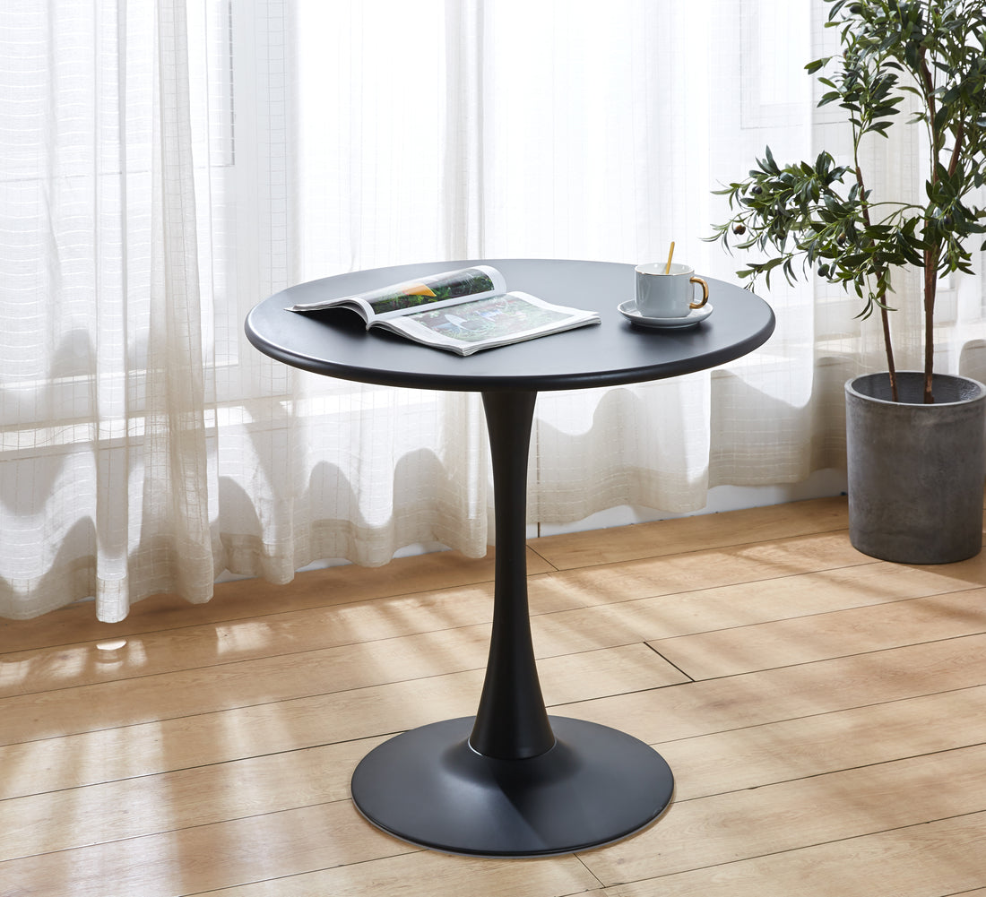 Modern Black Round Dining Table, 31.5" Diameter Solid Metal Base Coffee Table Black Iron