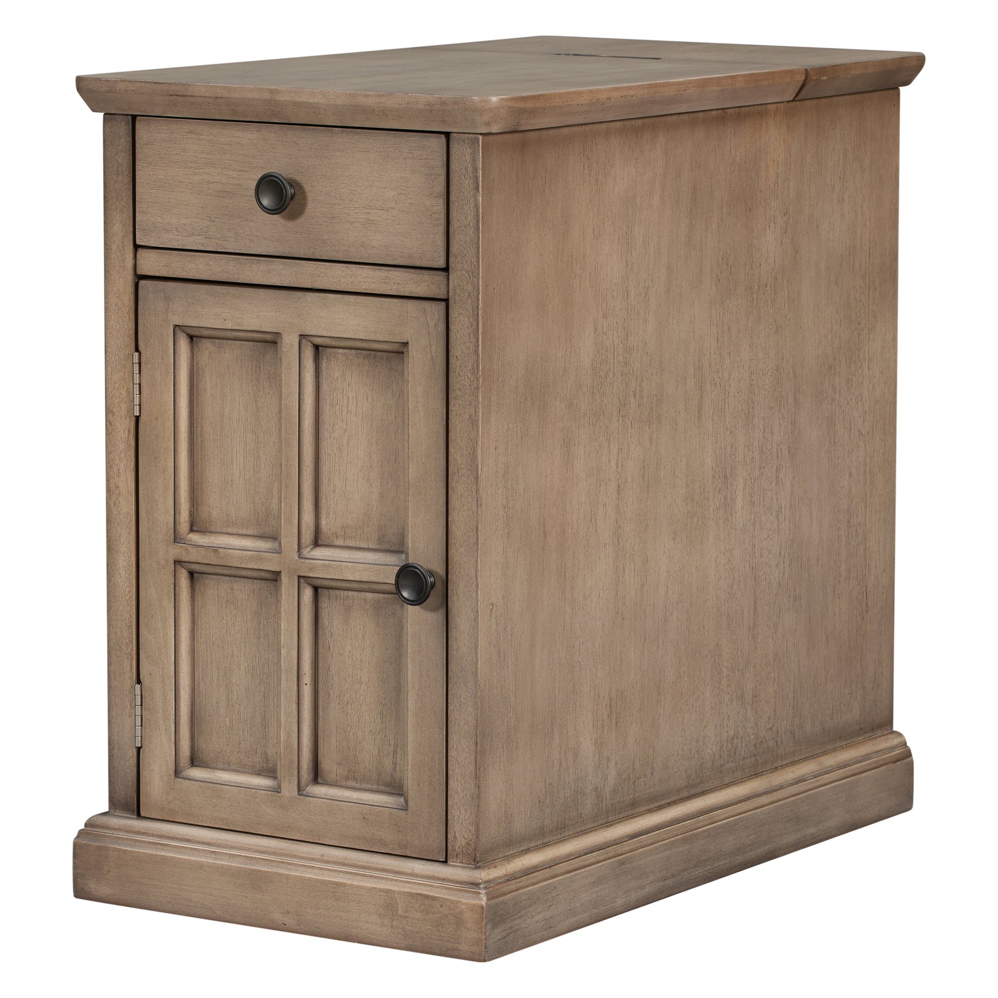 Classic Vintage Livingroom End Table Side Table With Usb Ports And One Multifunctional Drawer With Cup Holders, Antique Brown Antique Brown Solid Wood