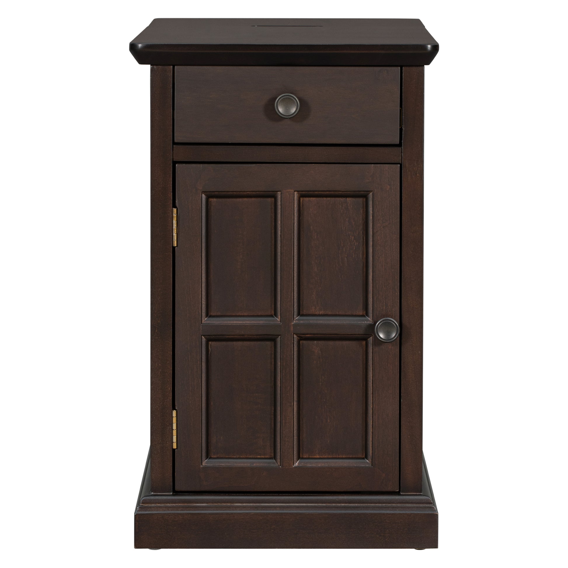 Classic Vintage Livingroom End Table Side Table With Usb Ports And One Multifunctional Drawer With Cup Holders, Antique Espresso Antique Espresso Solid Wood