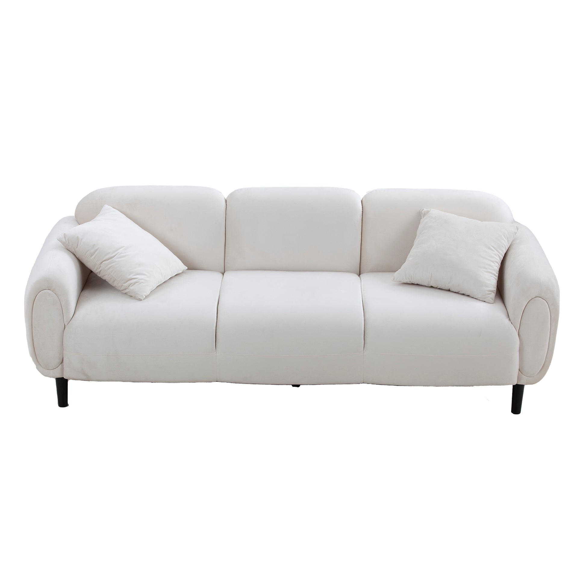 Mid Century Modern 3 Seater Couch Velveteen Sofa With Solid Wood Leg For Living Room, Bedroom, Livingroom Beige Beige Fabric